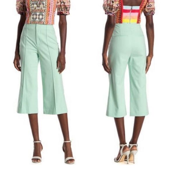 NWT Alice + Olivia Dylan Clean Lined High-Waist Wide-Leg Pants Mint Green Size 4 - Picture 1 of 7